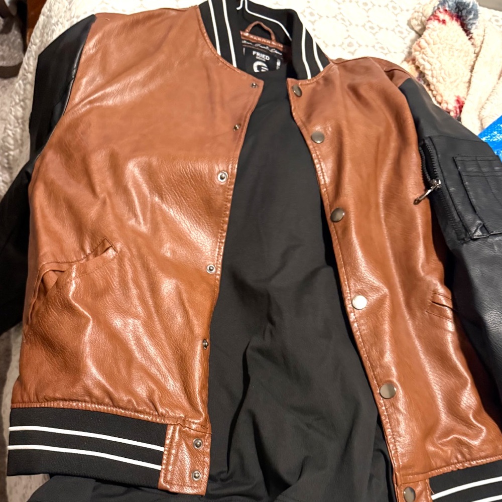Genuine Leather Brown and Black Varsity Jacket